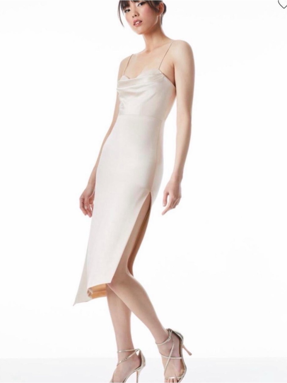 Alice + Olivia Cream Satin Cowl Midi Dress